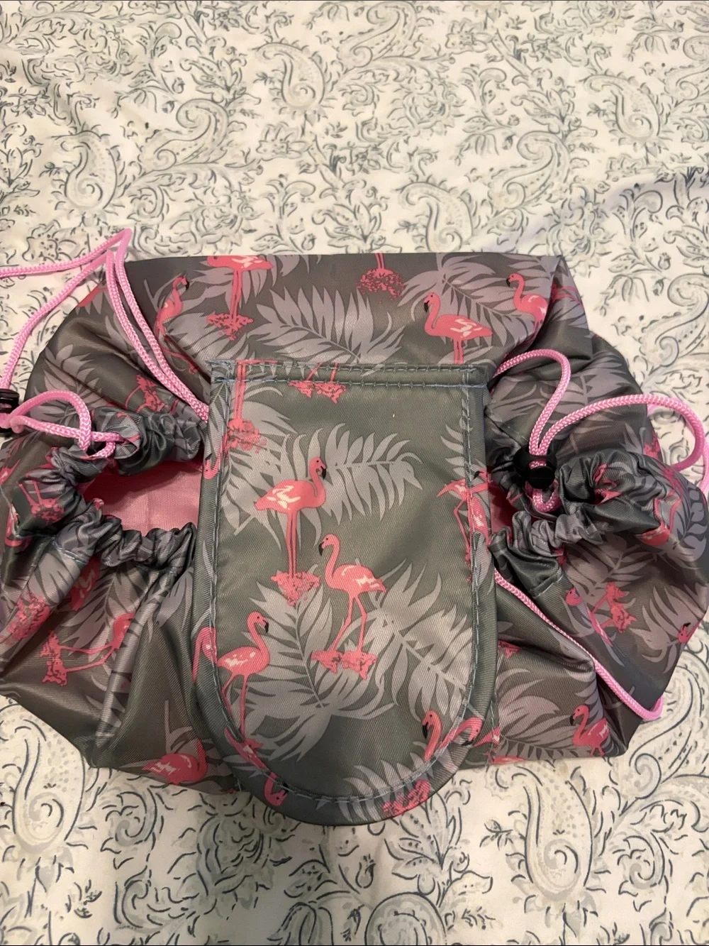 Pink & Gray Drawstring Makeup Bag